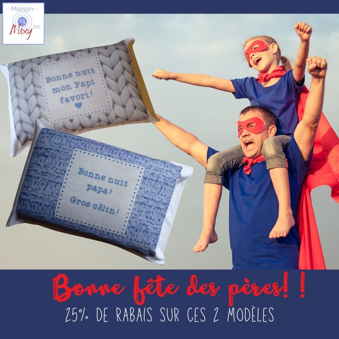 Maison Mixy - taie d'oreiller modèle Bonne nuit papa et Bonne nuit mon papi favori